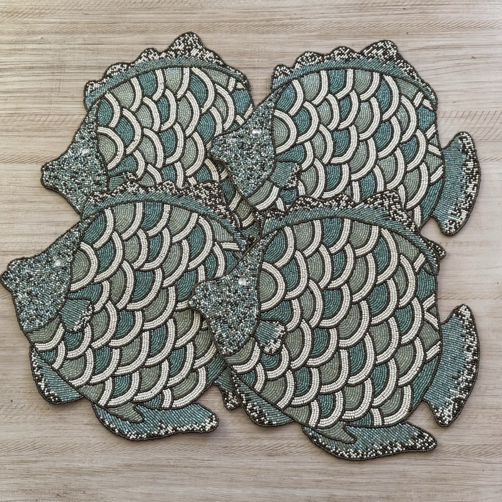 Coastal Collection Beaded Fish Placemats Set of 4 Coastal Table Chargers
